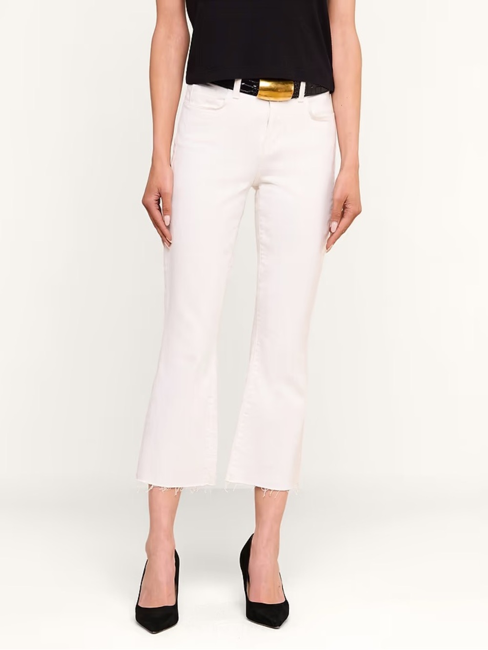 L’AGENCE Kendra Cropped High Rise Flare Jean in White Size 27